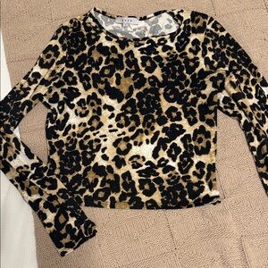 Gaze Leopard Print Long Sleeve Top - Black and Gold